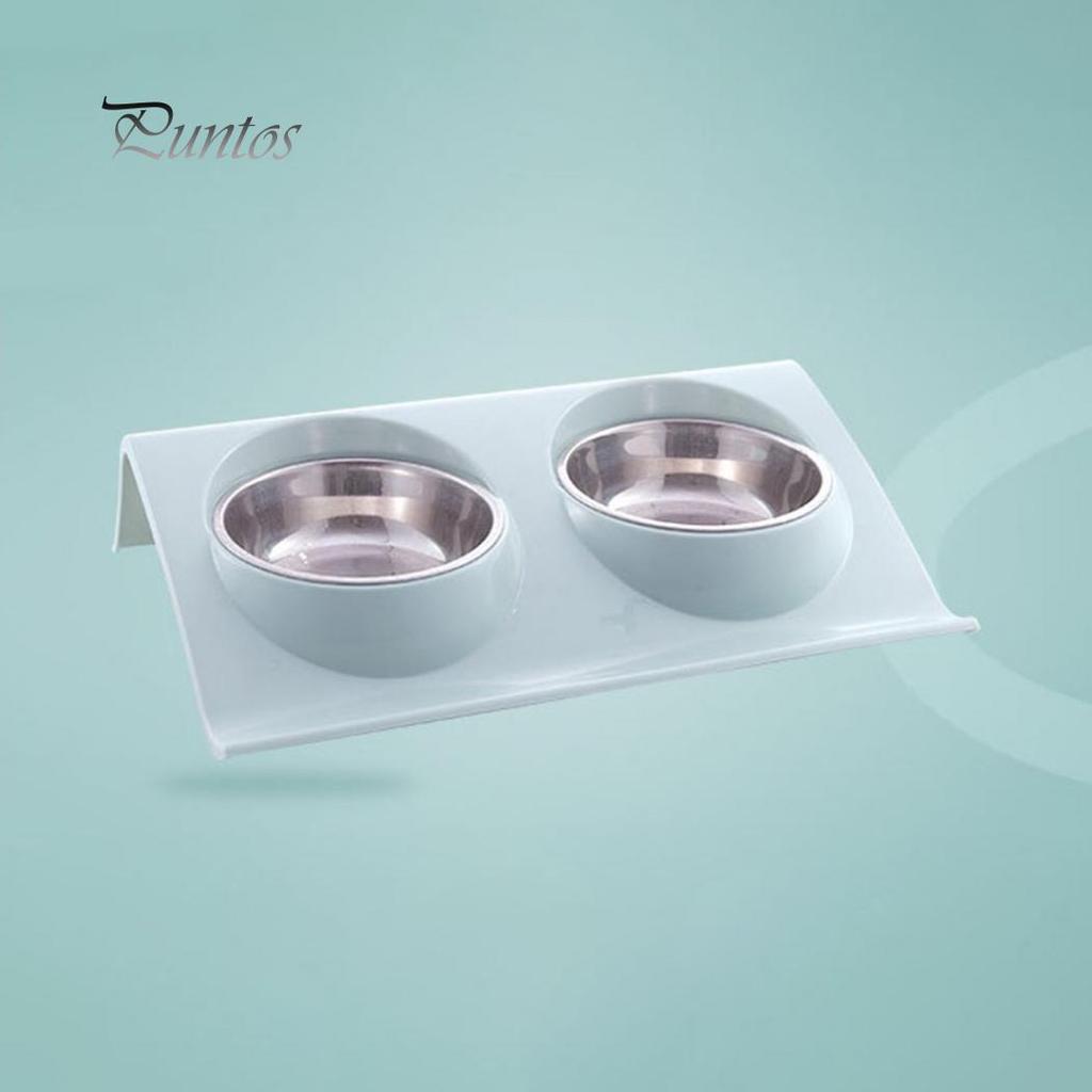 Пластиковый поддон с двумя сьемными мисками для воды и корма из нержавеющей стали диаметр 11.2 см размер 29*18.5 см