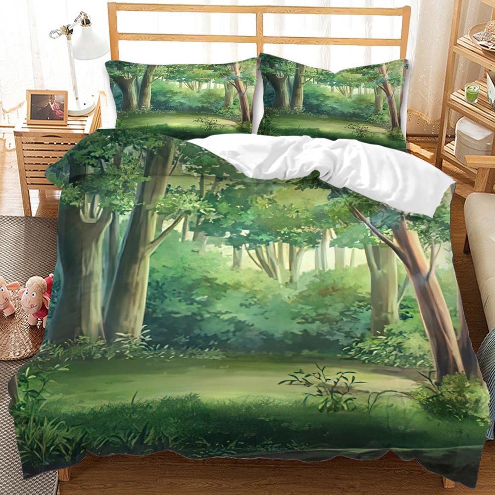 Forest Duvet Cover Set Tree Pattern Cool Colors King Queen Size Polyester Comforter Cover For Kids Boys Girls Teens Bedding Set