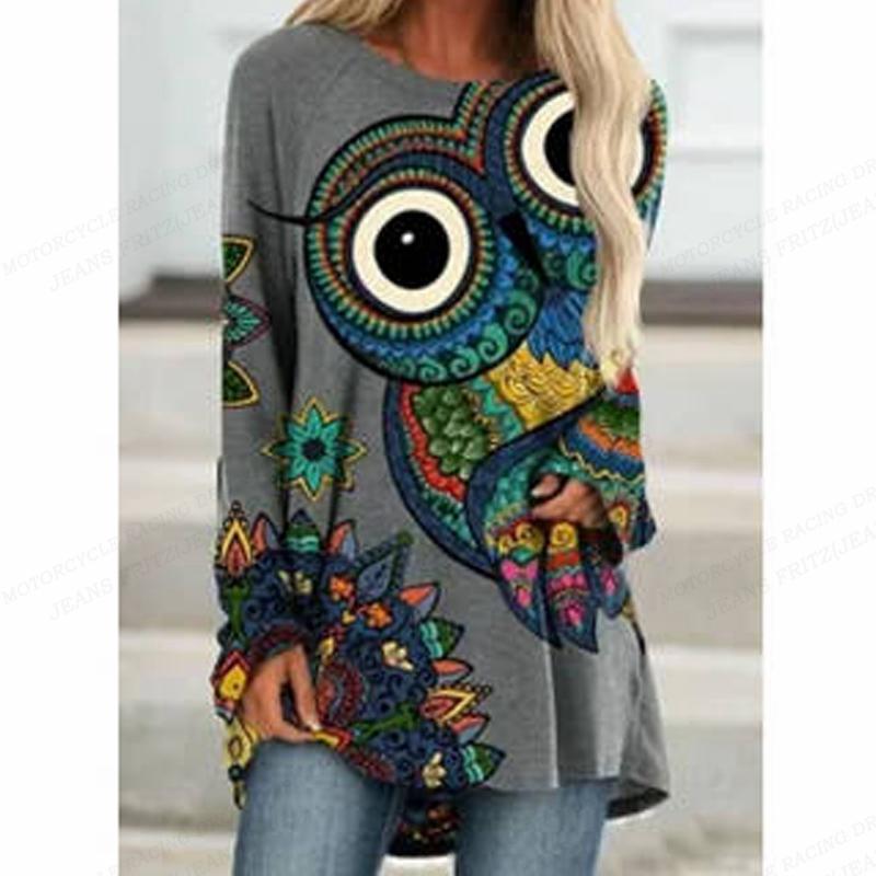Owl T Shirt Women T-shirt Women Fashion T-shirt Animal Tshirt Long Sleeve Tops Tees Essiential Tops Kawaii Tunic Womens Clothing