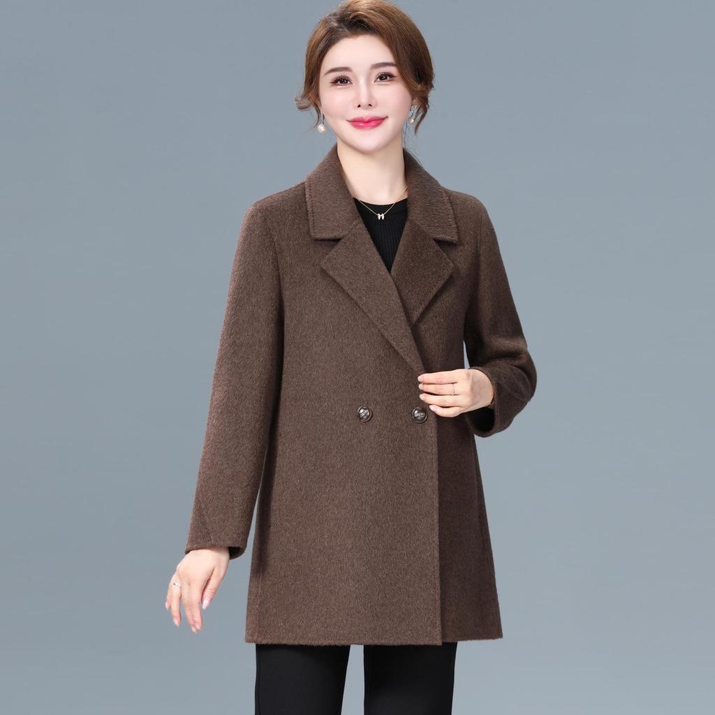 Women's Double-Faced Cashmere Wool Coat - Mid-Length, Autumn/Winter 2025 Collection for Middle-Aged and Elderly Mothers.