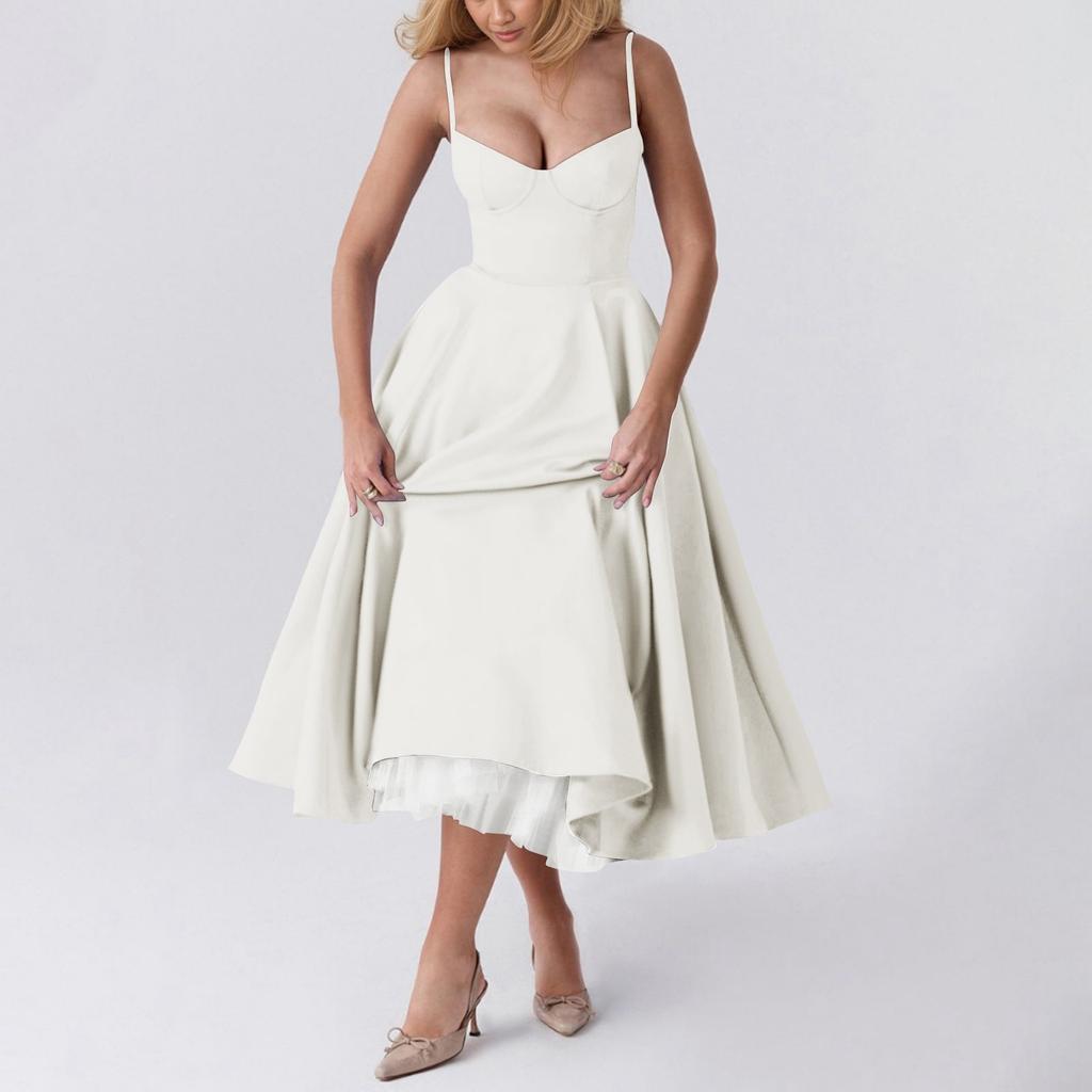 Женское модное однотонное платье принцессы с сеткой и двухслойным платьем на подтяжках