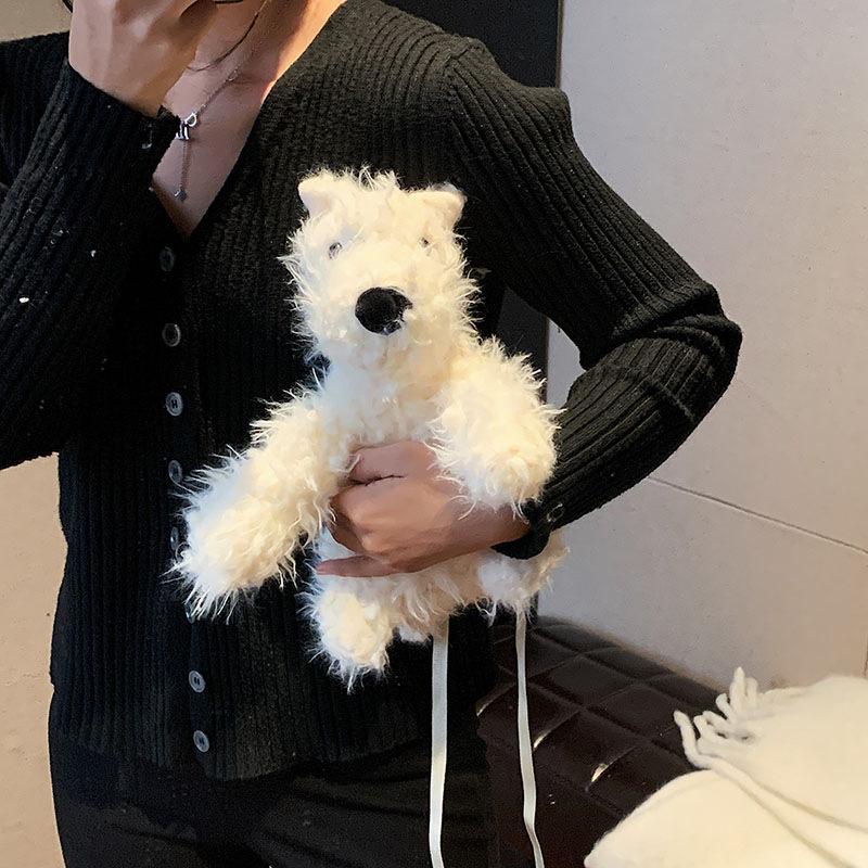 bag cartoon cute west highland puppy plush doll bag fluffy women's bag doll bag shoulder messenger bag gift