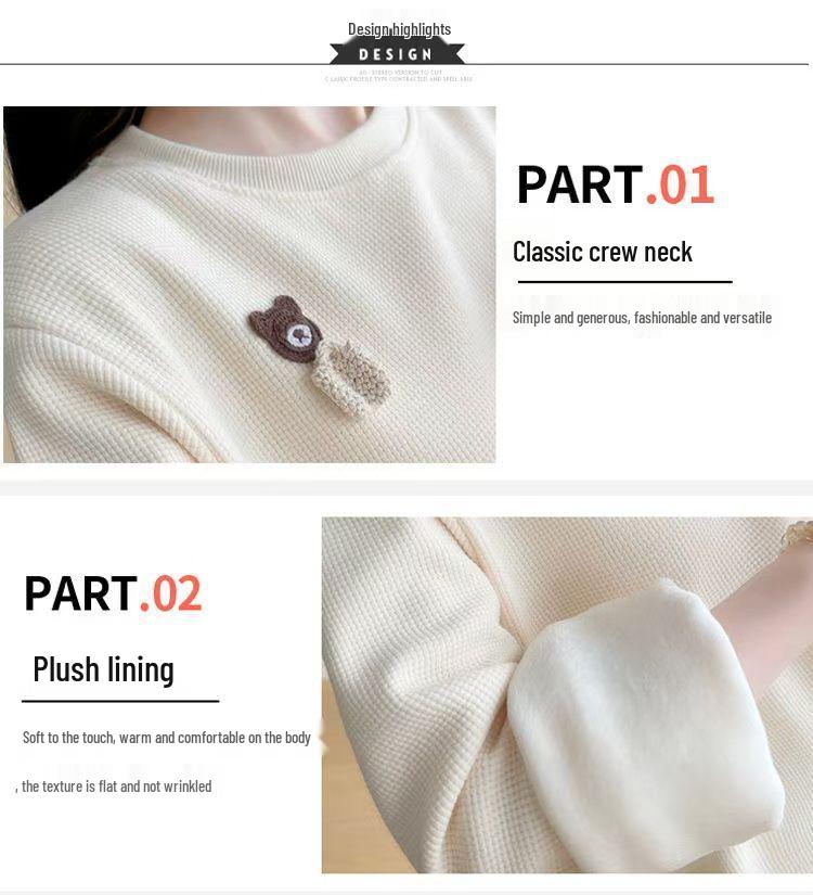 2025 Корейский стиль Свободный с круглым вырезом Флисовый свитшот для беременных на осень/зиму