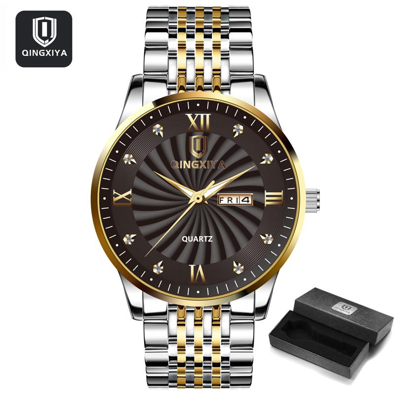 QINGXIYA Top Brand Watch Men Stainless Steel Business Date Clock Waterproof Luminous Watches Mens Luxury Sport Quartz Watch