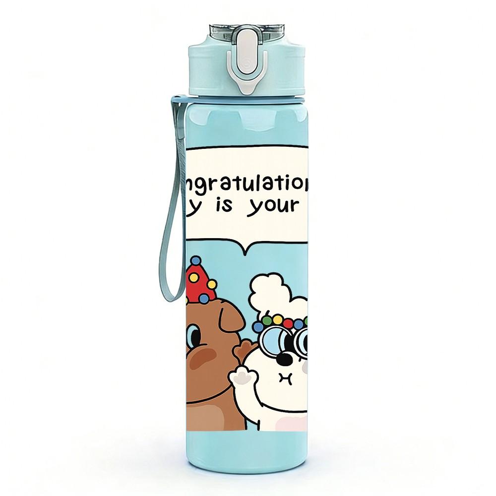 1PC Chatting Bear Cartoon Print 750ml Color Plastic Sports Water Bottle Leakproof Flip Straw Lid Suitable for Sports Office Home Use