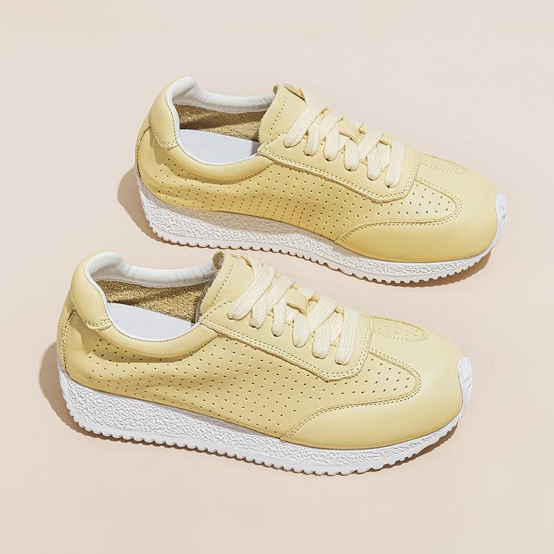 Women Genuine Cowhide Leather Sneakers Breathable Platform Walking Shoes Soft OutSole Casual Lace Up Retro Running Trainers
