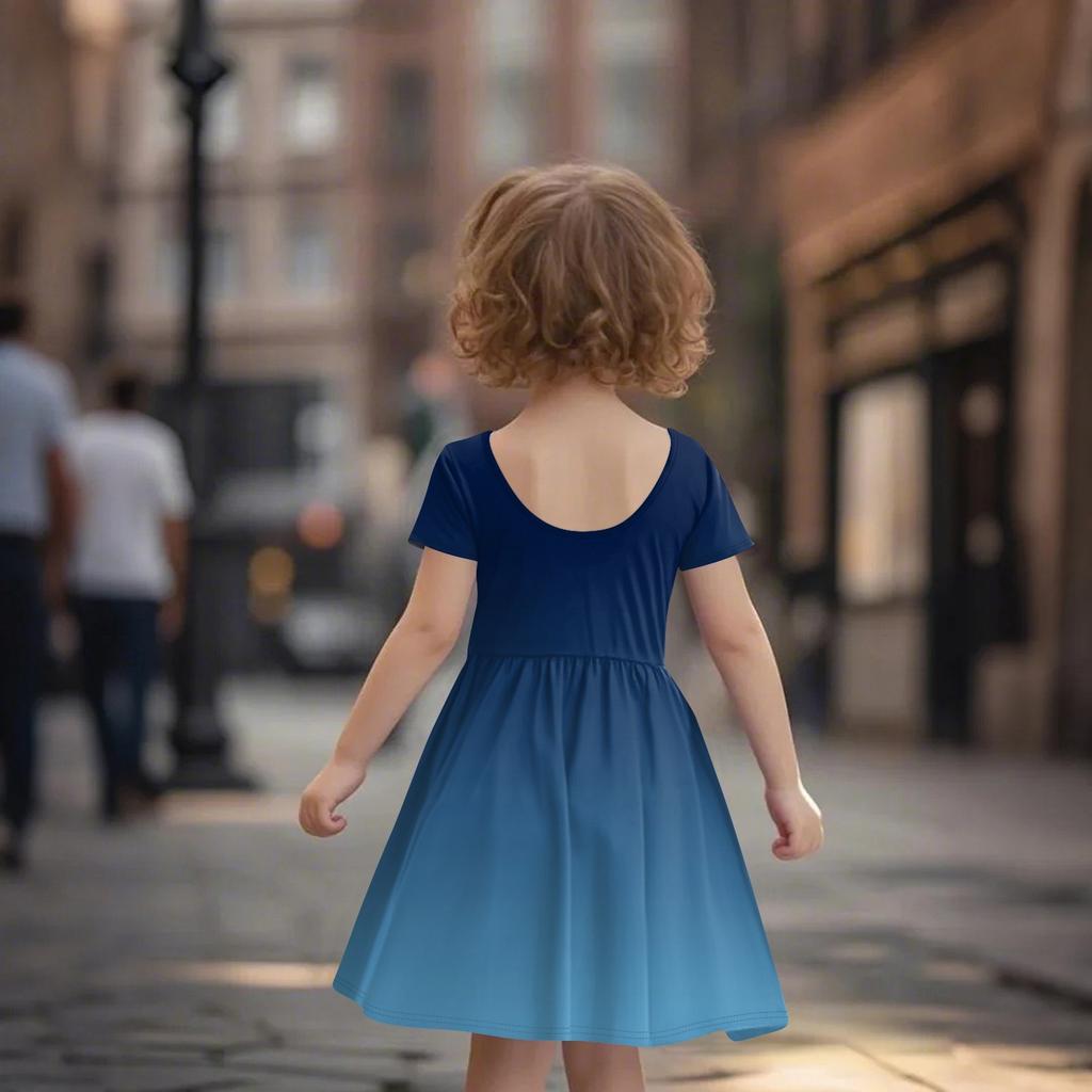 Детская юбка с круглым вырезом и коротким рукавом, платье принцессы, модное повседневное платье с карманами для девочек