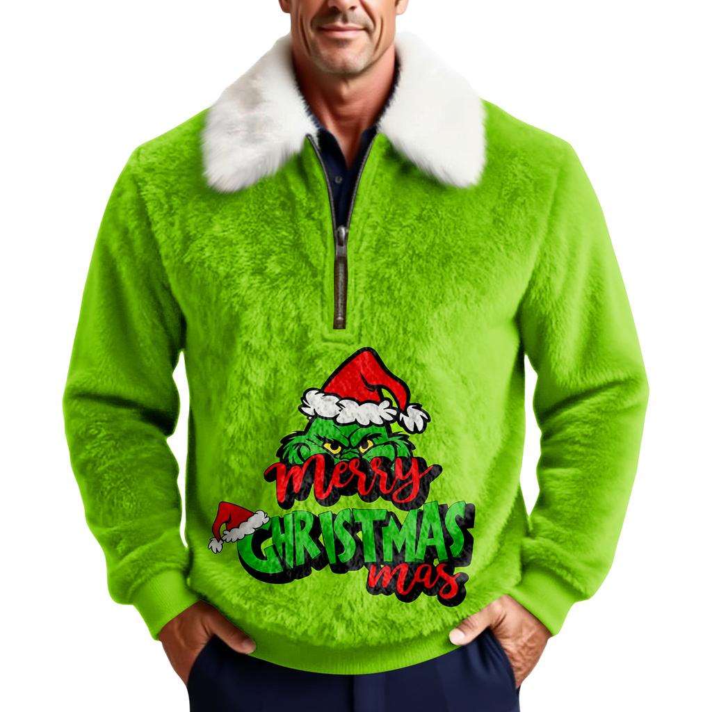 Мужской флисовый свитшот с рождественским принтом и воротником-стойкой