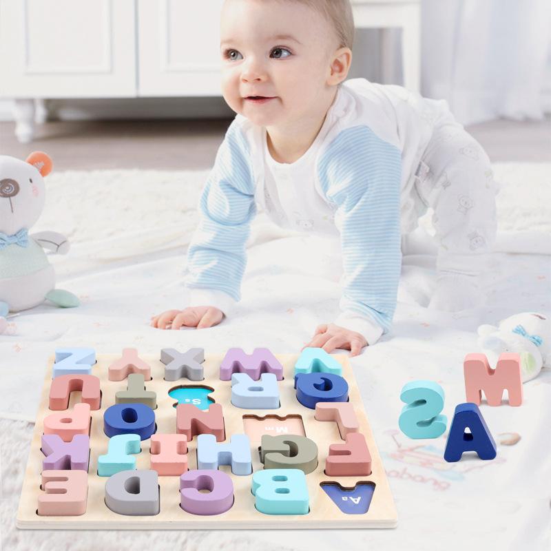 Children's Puzzle Puzzle Macaron Wooden Number Letter Shape Cognitive Board Hand Grasping Board Early Education Toys
