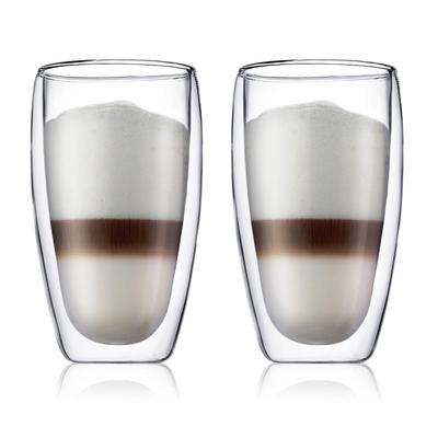 Стакан для стакана BODUM Glass PAVINA с двойными стенками, 450 мл, набор из 2 стаканов, двойная изоляция, термостойкое стекло, можно использовать в микроволновой печи, в духовке, в посудомоечной машине