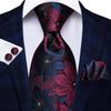 Hi-Tie Fashion Mens Wine-Red Paisley Necktie Hanky Cufflinks for Business Wedding