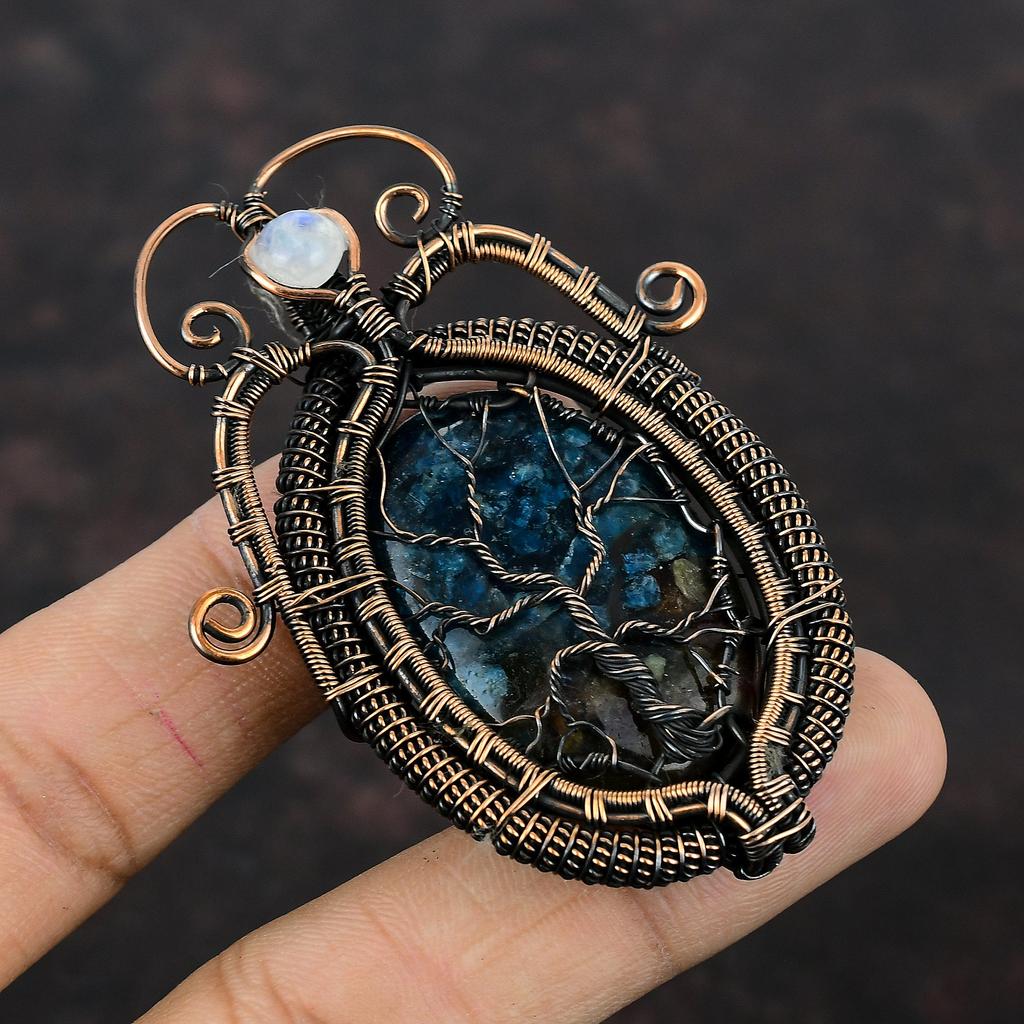 Древо жизни арбуз турмалин кулон медная проволока обернутый кулон драгоценный камень кулон лунный камень ручной работы медные украшения для подарка