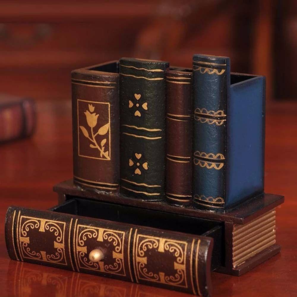Декоративные Ящики Держатель для Канцелярских Принадлежностей Настольный Органайзер Пенал Форма Книги Держатель для Ручек Ретро Дерево