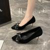 2024 Spring and Autumn New Shallow Mouth Women's Shoes Bow Rhinestone Sexy Wedding Shoes Stiletto High Heels Solid Color
