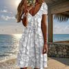 Summer Fashion Women's V Neck Short Sleeve Retro Flower Printed  Dress Sex Short Skirt Dresses