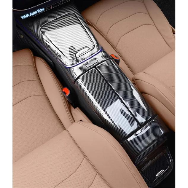 Carbon Fiber Hand Brake Button / Gear Shift / Water Cup Cover Trim For Mercedes Benz E-Class W214 E300 2024 2025 ABS Accessories