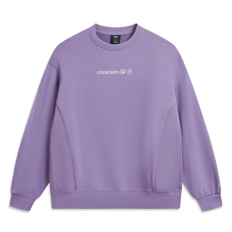 Li Ning Outdoor CF Мягкая, приятная для кожи, водостойкая, свободная толстовка с круглым вырезом для женщин, толстовка, минерально-фиолетовая AWDW172-4