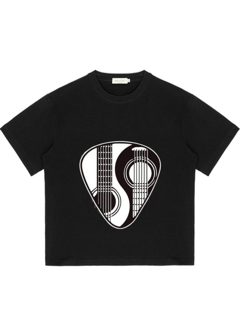 Черная футболка с дизайном медиатора, вдохновленная музыкой, повседневная одежда для мужчин и женщин, уличная мода, эффектный топ