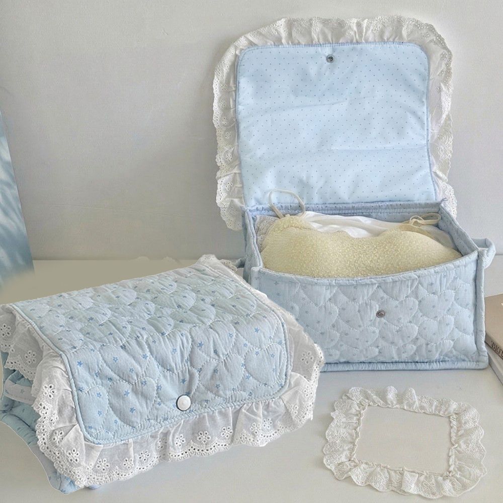 Lace Edge Cotton Quilted Storage Basket Rectangular Storage Container Cable Organizer for Dorm