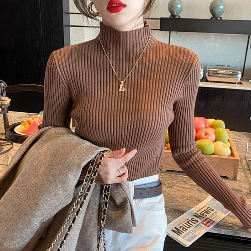 Осенне-зимний свитер с высоким воротом, женский модный однотонный тонкий свитер с длинным рукавом, женские топы, элегантный трикотаж, джемпер 24842