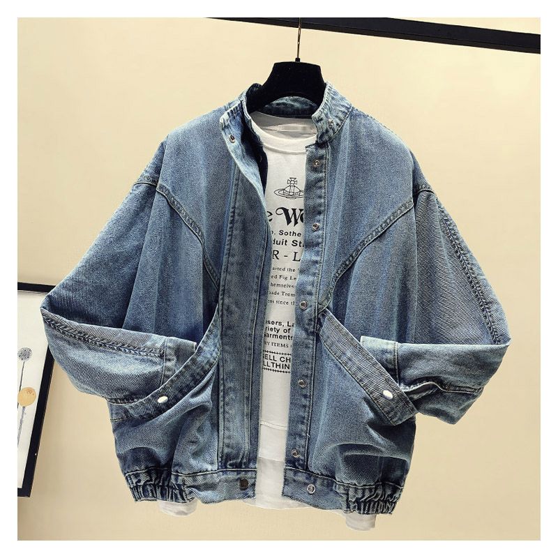 Весенняя джинсовая куртка-бомбер женская с коротким рукавом «летучая мышь» свободная демисезонная джинсовая оснастка женское пальто верхняя одежда женская одежда