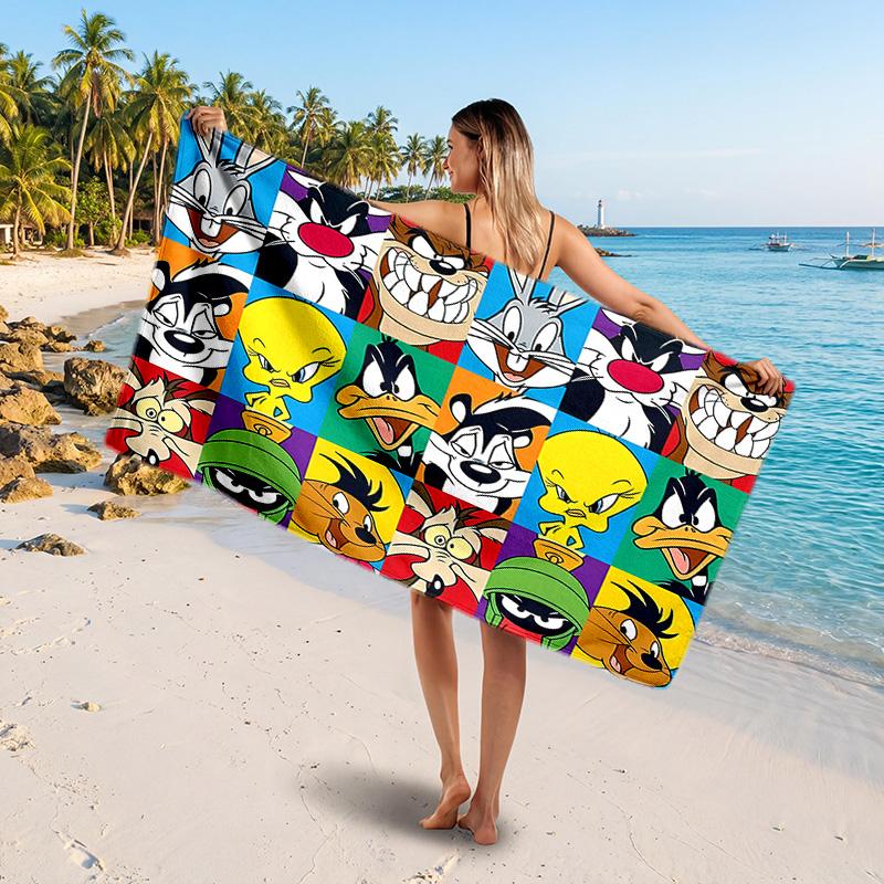 Looney Tunes Printed Swim Towel, Portable Water Absorbent Towel for Beach Camping Daily Bathroom Use