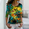 Women Autumn Tops Loose Dreamy Flower Butterfly Print Causal Long Sleeve T-shirt Top Blouse