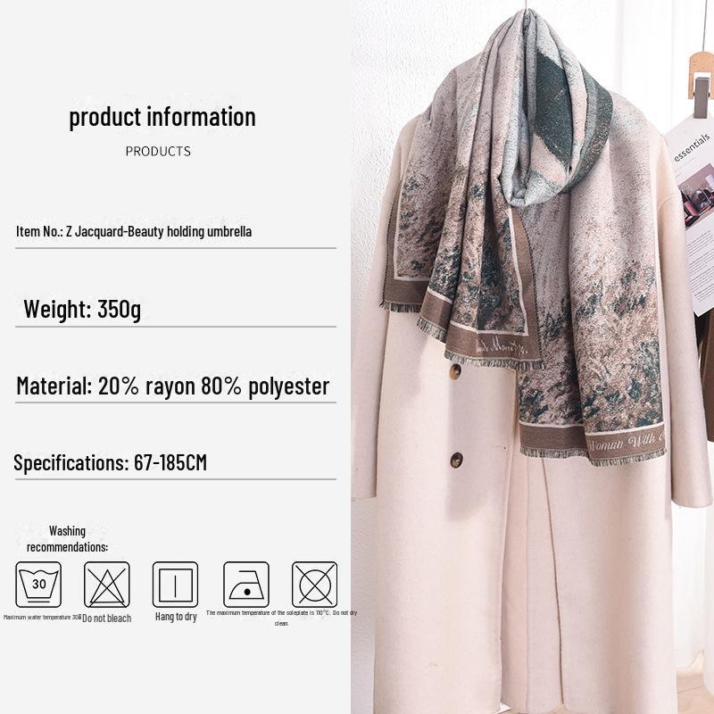 Elegant Umbrella Pattern Imitation Cashmere Scarf for Women - High-End Style and Warmth