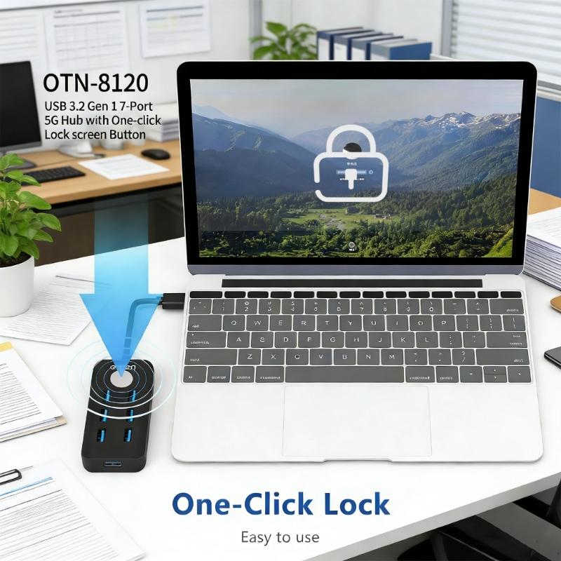 Compactly USB3.0 Dock USB Splitter With Lock Button Support 7 Devices Simultaneous Connection 5Gbps