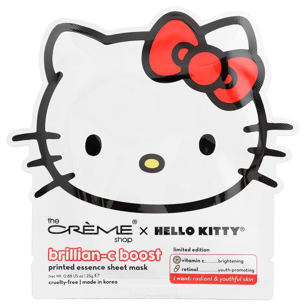 The Creme Shop, Hello Kitty®, Brilliant-C Boost, Тканевая маска для лица с эссенцией с принтом, 1 шт., 25 г (0,88 унции)