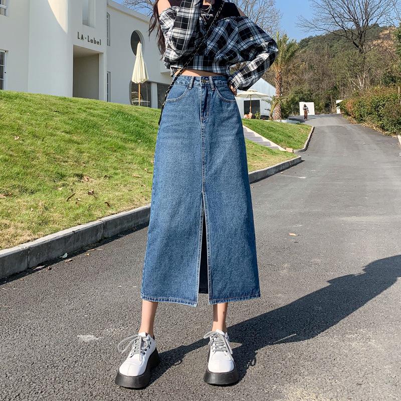 Элегантная летняя повседневная юбка-бюстье из денима с высокой талией, прямая, в стиле ретро, с юбкой-трапецией, средней длины, универсальная, удобная, модная