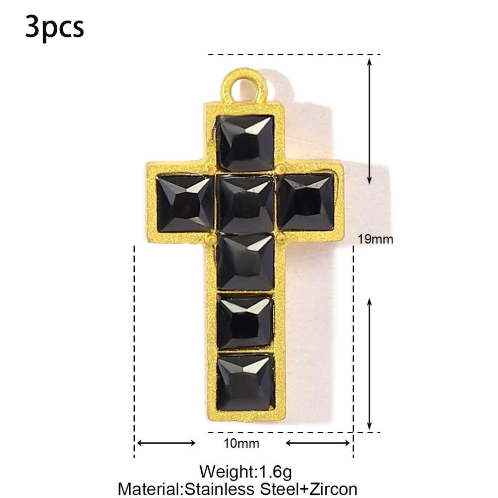 3pcs Fashion Stainless Steel Cubic Zircon Pendant Vintage Handmade Heart Charm DIY Cross Charm Gift