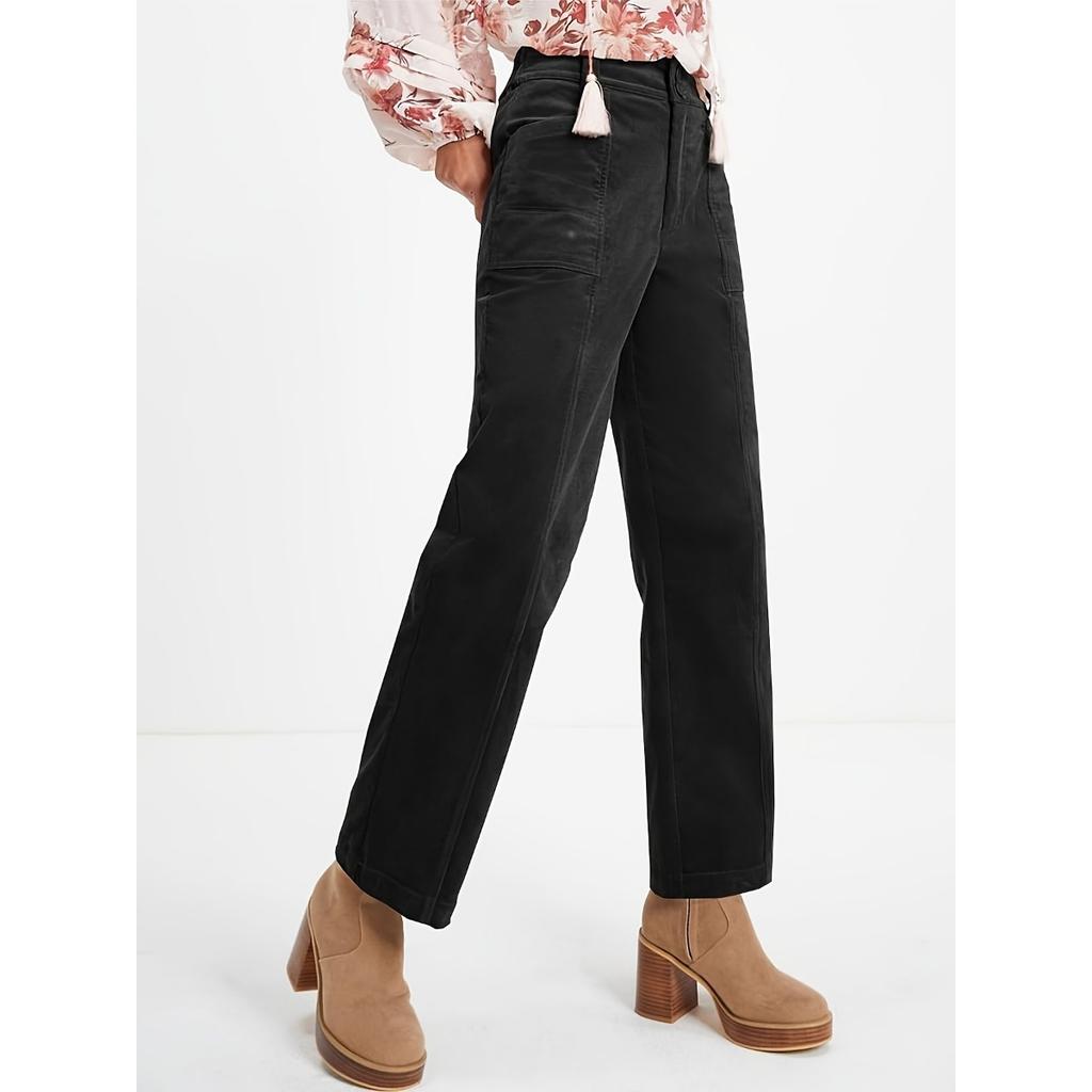 Spring Summer Women's Corduroy Straight Leg Pants, Solid Color Casual Versatile Long Trousers
