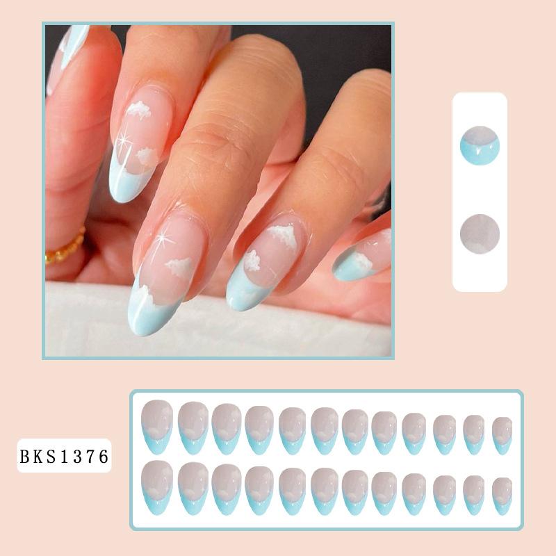 24PCS/SET Quick Nails Flower Diamond Manicure Long Ballet False Nails Waterproof Wearable Ready-made Nail Stickers