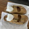 Мода 2024 года, летние женские тапочки из пробки с двумя пряжками, сандалии из коровьей замши на плоской подошве для женщин, ретро-модные садовые мюли-сабо