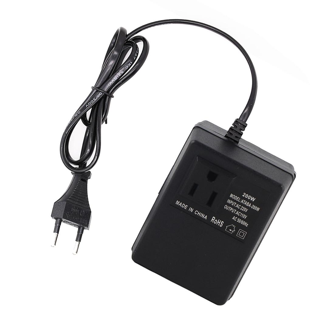AC 220V To 110V Converter 200W Voltage Converter Portable Travel Power Adapter Black