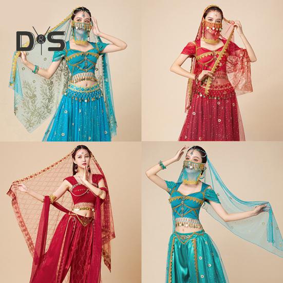 Индийский танец вуаль сетка с горячим тиснением цветы костюм реквизит взрослые дети многоразовые выступления фестивали вечеринки взрослый костюм вуаль
