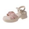 2024 Summer High-heeled Shoes Women Sandals Bowknot Bead Non-slip Square Heel Casual Simple Outdoor PU Chunky Heels Peep-toe