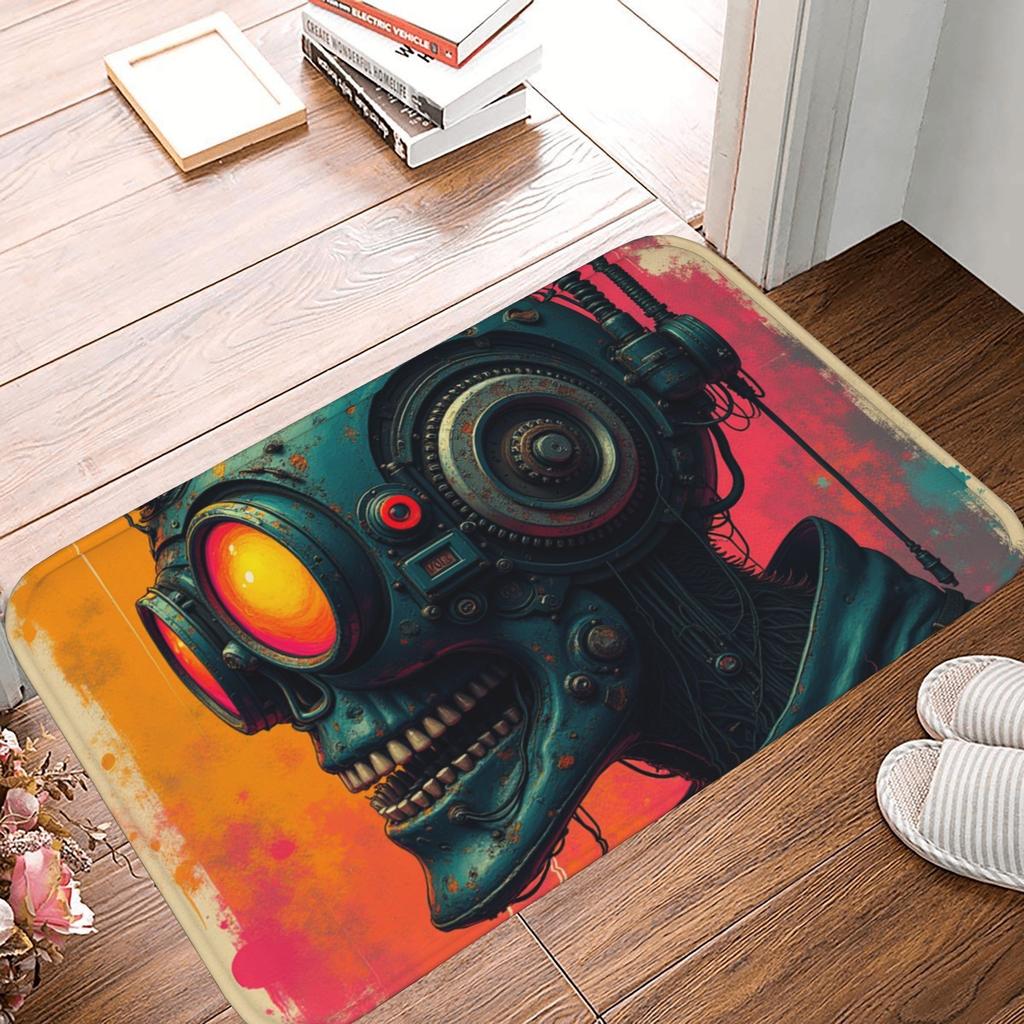 1PC Cyberpunk Skull Pattern Kitchen Rug Non-Slip Door Mat Pop Design Bathroom Rug Bath Mat Carpet for Home Sink Laundry Decor