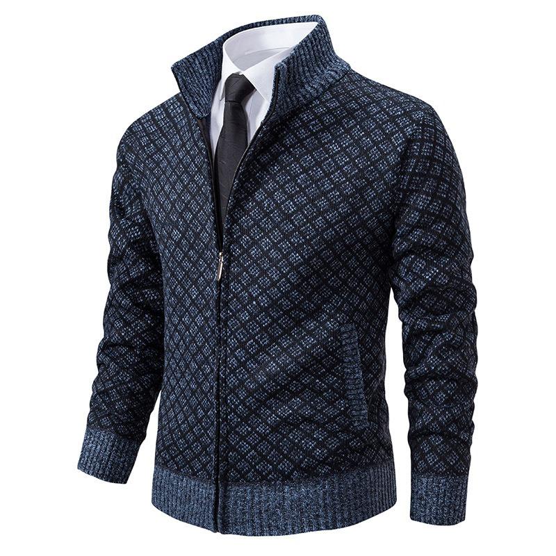 Men S Fashion Plaid Jacket Loose Fit Long Sleeve Casual Knit Coat