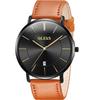 OLEVS Men's Watch, Stylish Ultra-Thin Leather Strap, Quartz Movement, Analog, Date Display, for Men