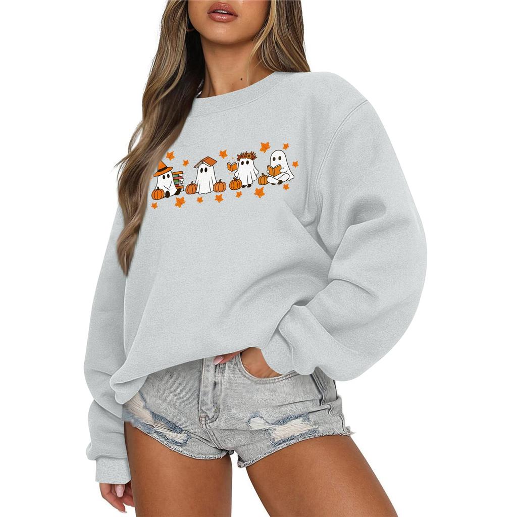 Женский повседневный модный свитшот с круглым вырезом и длинными рукавами с принтом на Хэллоуин