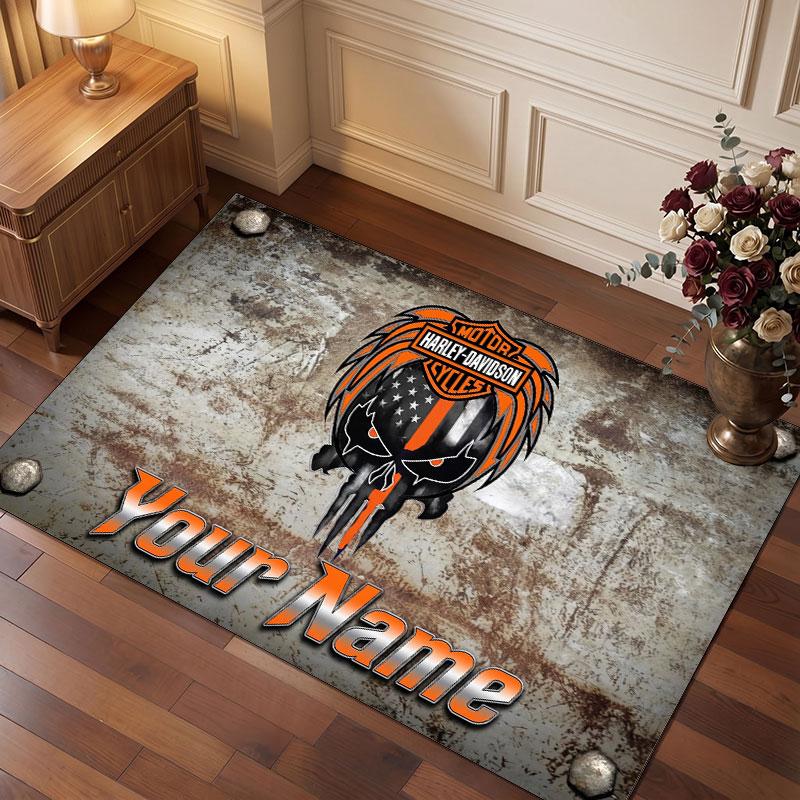 Harley-Davidson Personalized Crystal Velvet Carpet, Customized Name Text Soft Anti‑Slip Rug for Living Room Bedroom