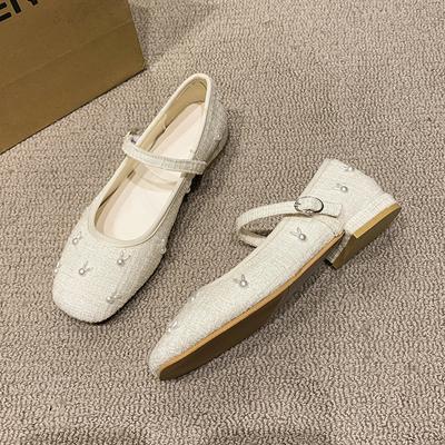 Корейская версия Xiaoxiangfeng Туфли на низком каблуке с кроликом для женщин 2024новые Модные с круглым носком Противоскользящие Женские балетки Весна