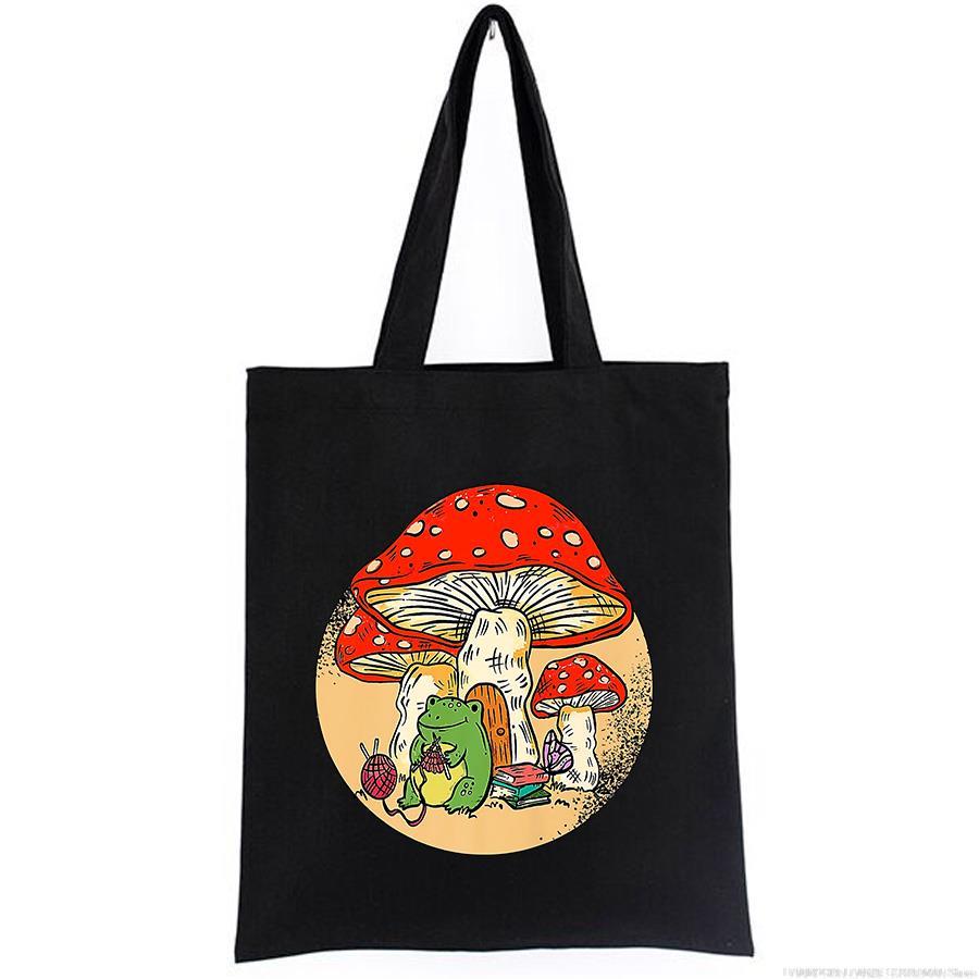 Милые Cottagecore эстетическая лягушка Kinting грибные женские сумки для покупок Harajuku тканевая брендовая милая ручная сумка для девочек на заказ