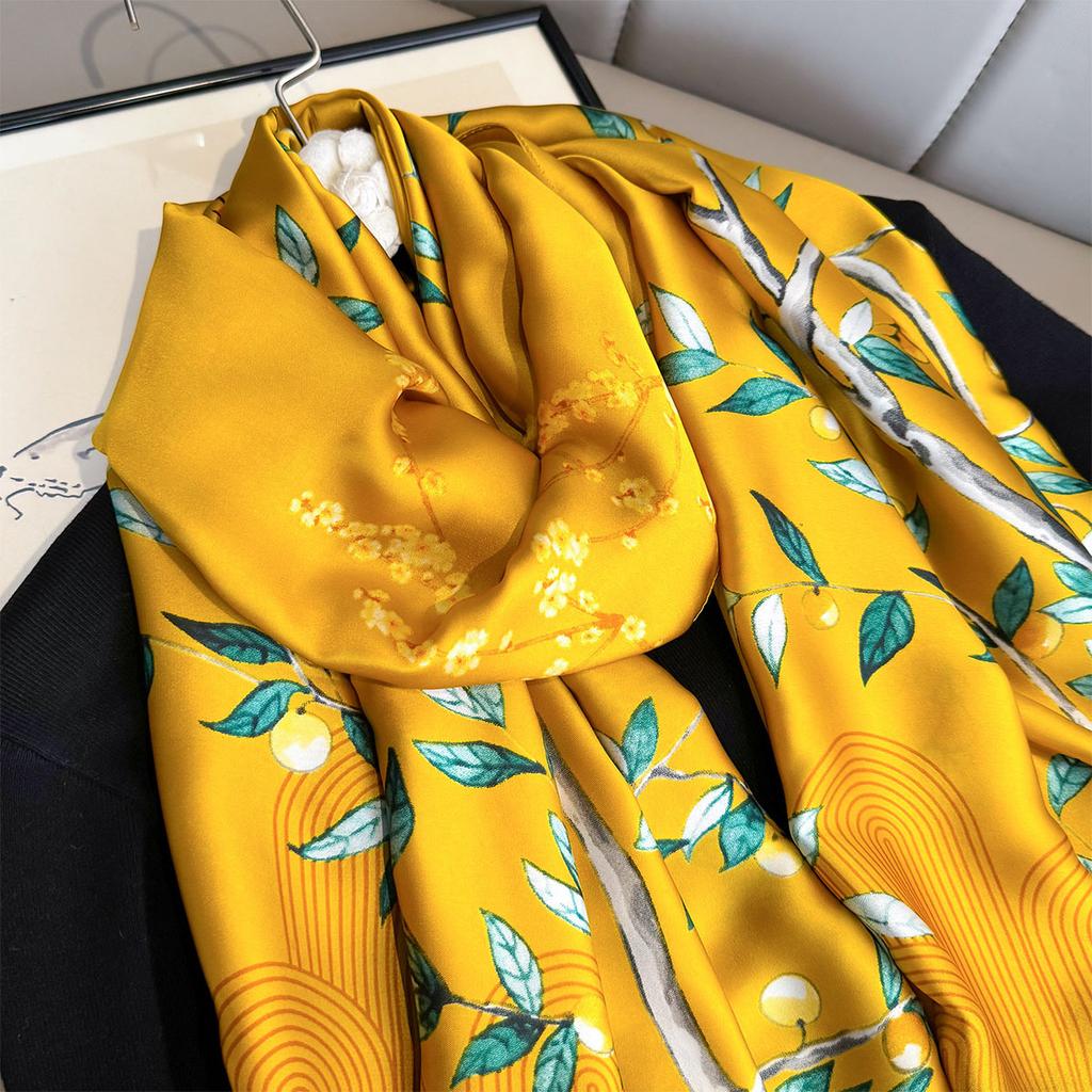 Luxury Brand Women Summer Silk Scarves Shawls Lady Wraps Soft Female Beach Yellow Stole Bandanna Foulard Muffler Scarf