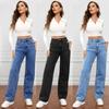 High-waisted Washed Women's Jeans Long Fashionable and Versatile Straight-leg Pants