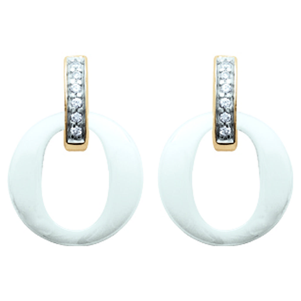 Les Trésors De Lily [L7884] - Gold Plated Earrings 'Sissi' White Golden Ceramic - 16x11 Mm