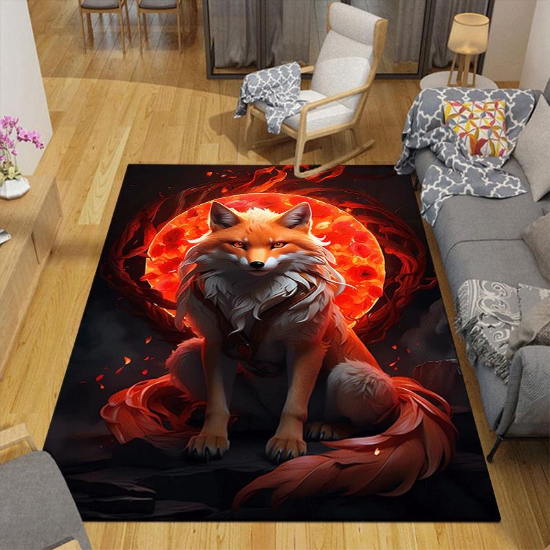 1pc Scary fox Print Design Area Rug - Soft, Anti-Slip, and Durable Gaming Room Decor for Bedroom