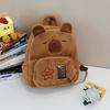 Plush Capybara Cartoon Backpack With Front Pouch For Teen School Travel